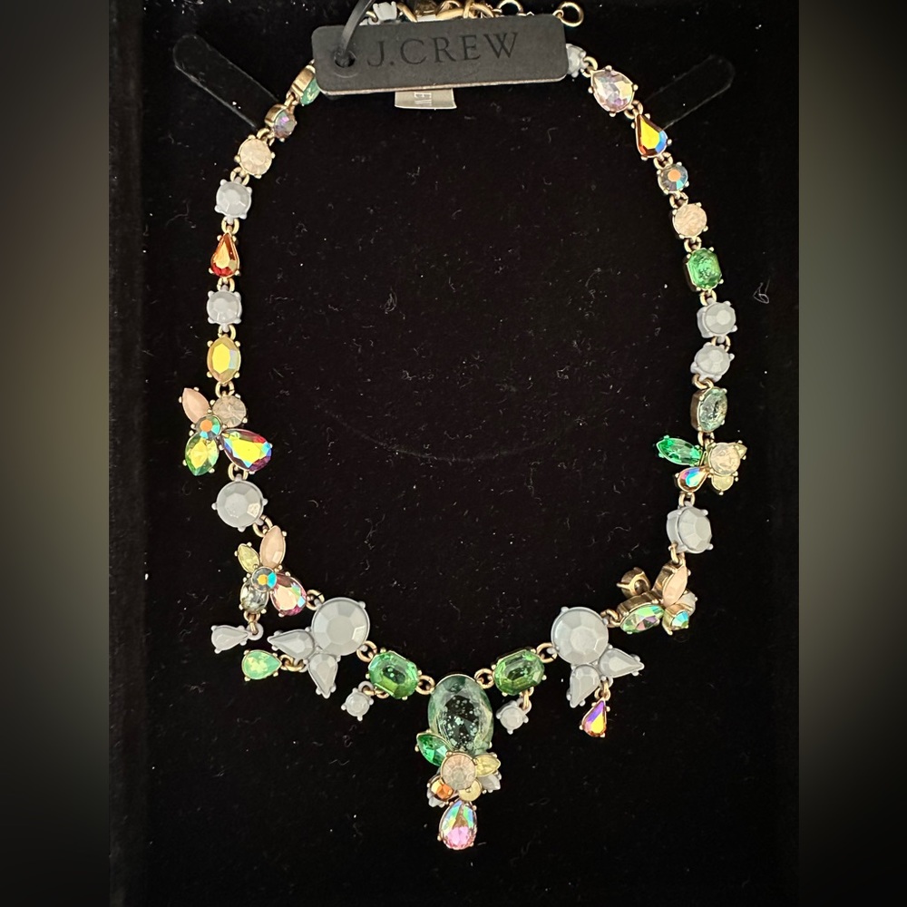 NWT J Crew Green, Grey, Pink Mixed Stone Statement Necklace